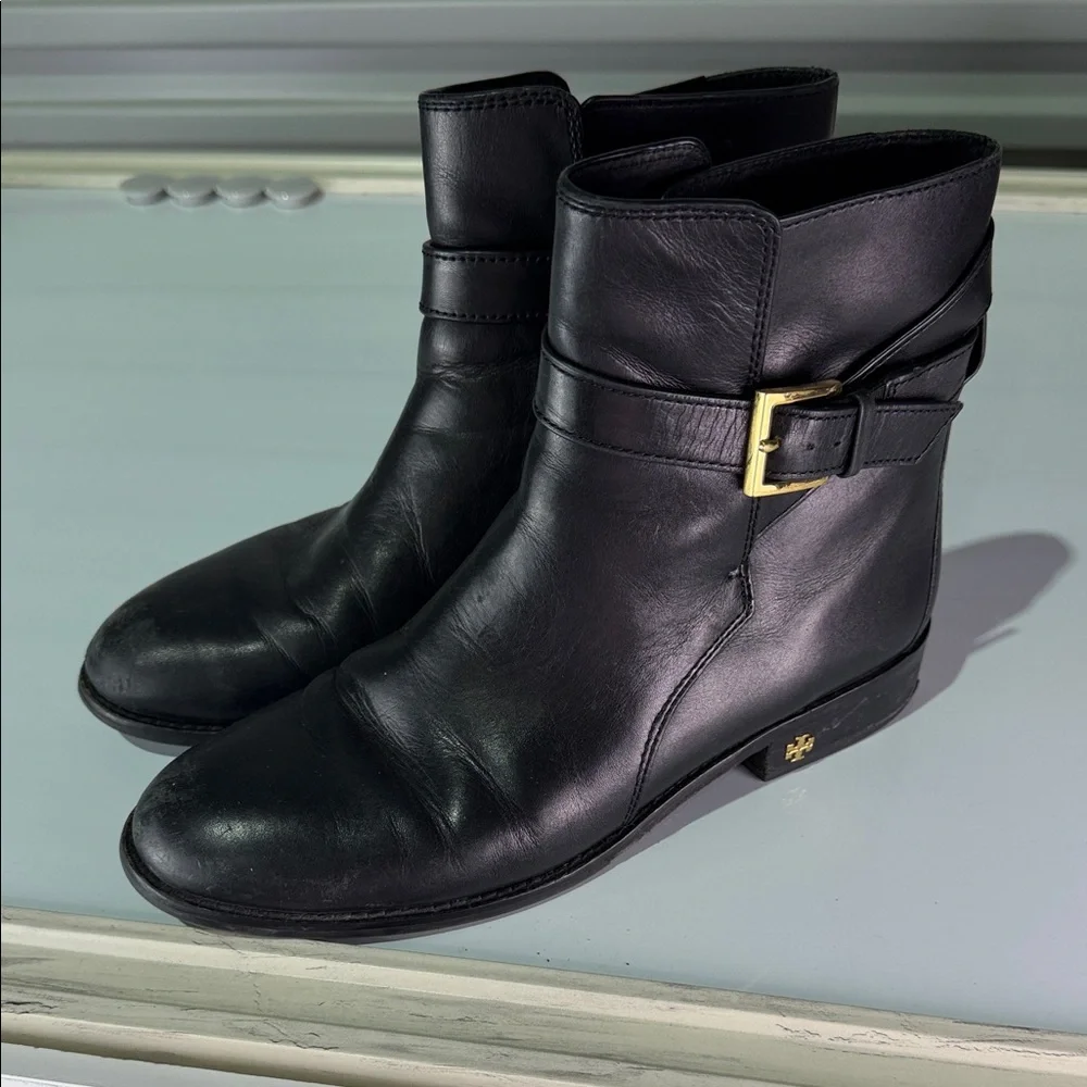 Tory Burch Brooke Black Leather Ankle Boots - Picture 1 of 14